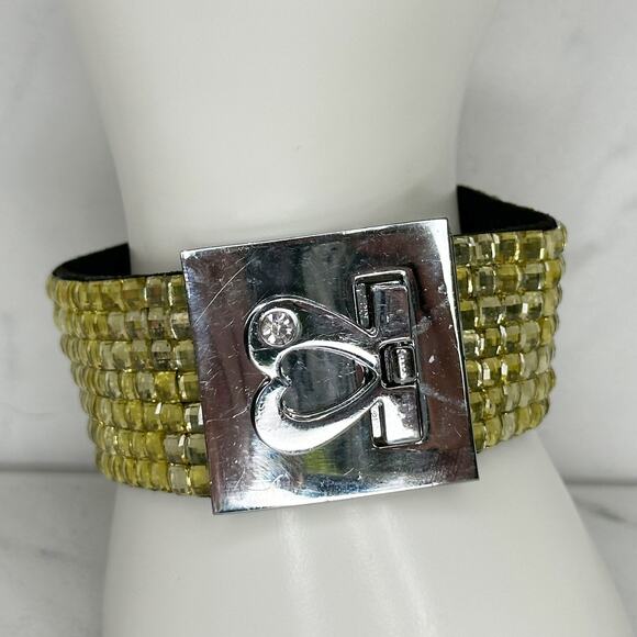 Yellow Rhinestone Studded Heart Lock Bracelet - Picture 6 of 9